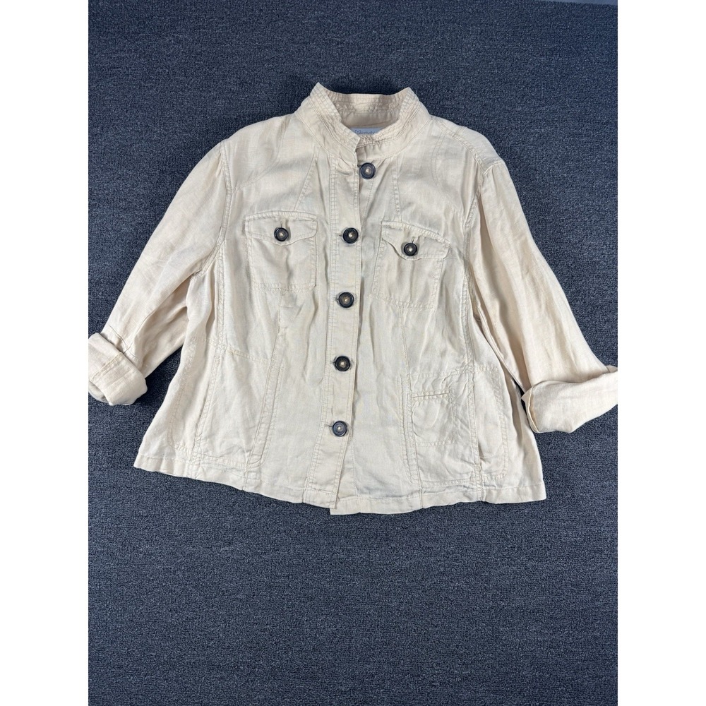Relativity Womens 100% Linen Med Jacket Buttery Yellow Neutral Pastel Boho Chic